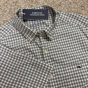 NWT Vineyard Vines On-The-Go OTG Short Sleeve Button Down Men Large Gray Gingham